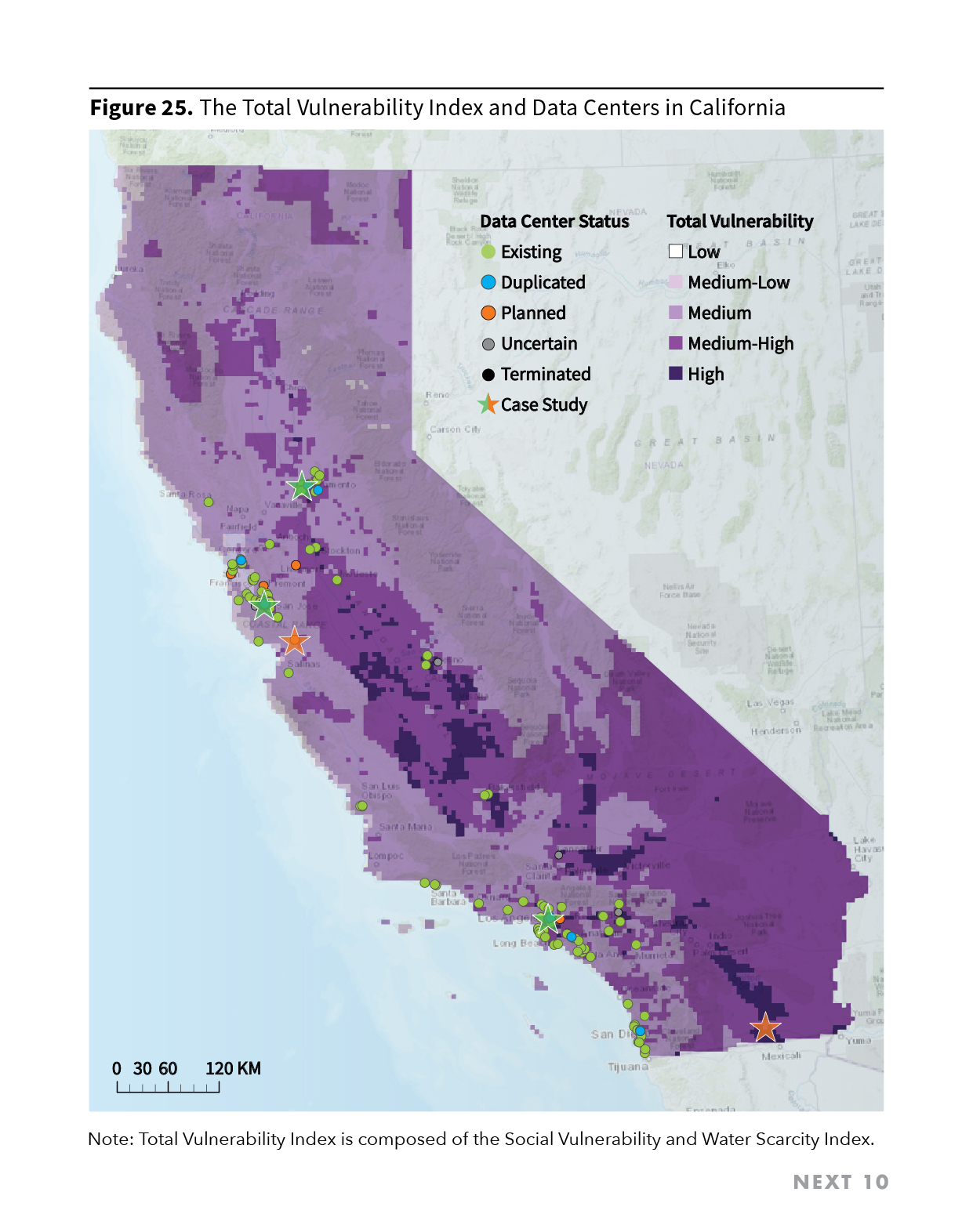 Figure 25. The Total Vulnerability Index and Data Centers in California